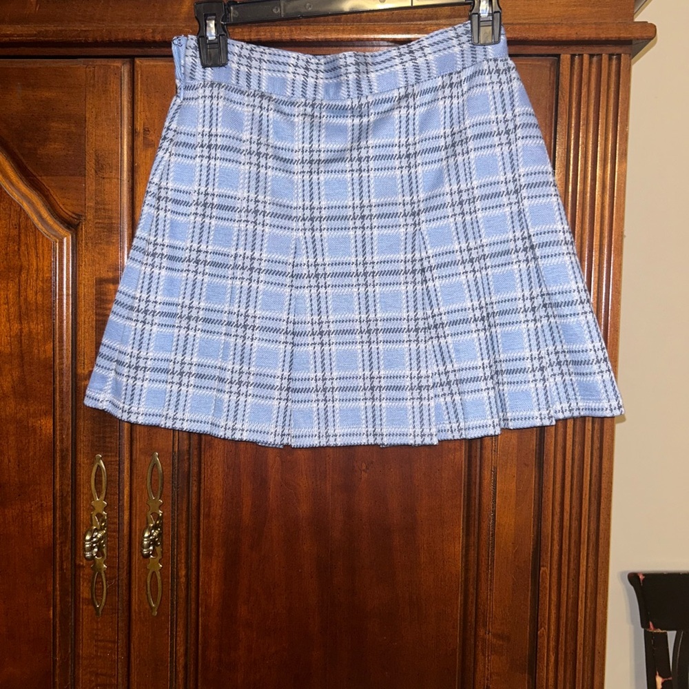 Free People Light Blue Plaid Mini Skirt